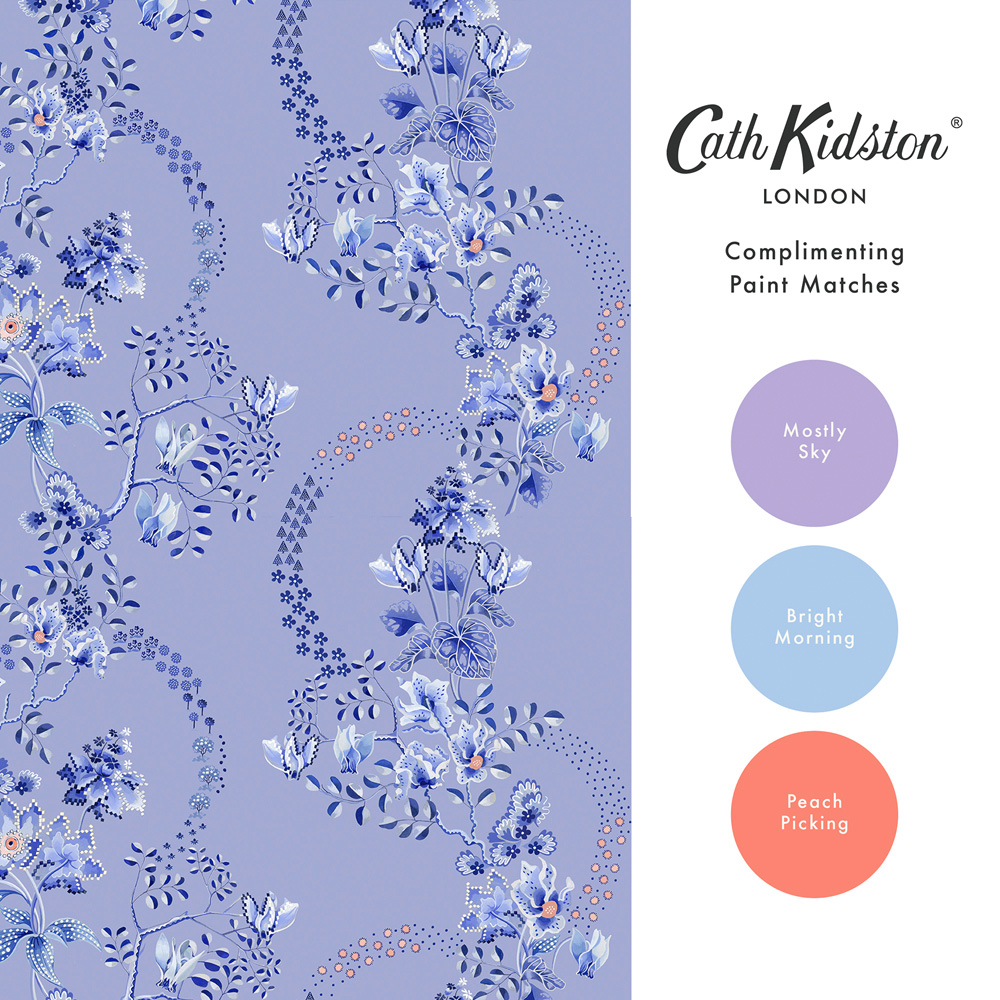 Cath Kidston Road Floral Dusky Blue Wallpaper Image 4