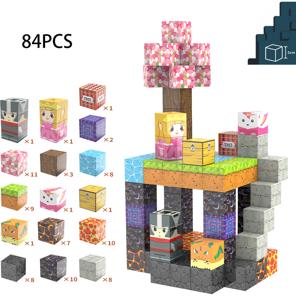 H&O Direct 84 Piece Princess and Knight Magnetic Building Block Cube Set Image 7