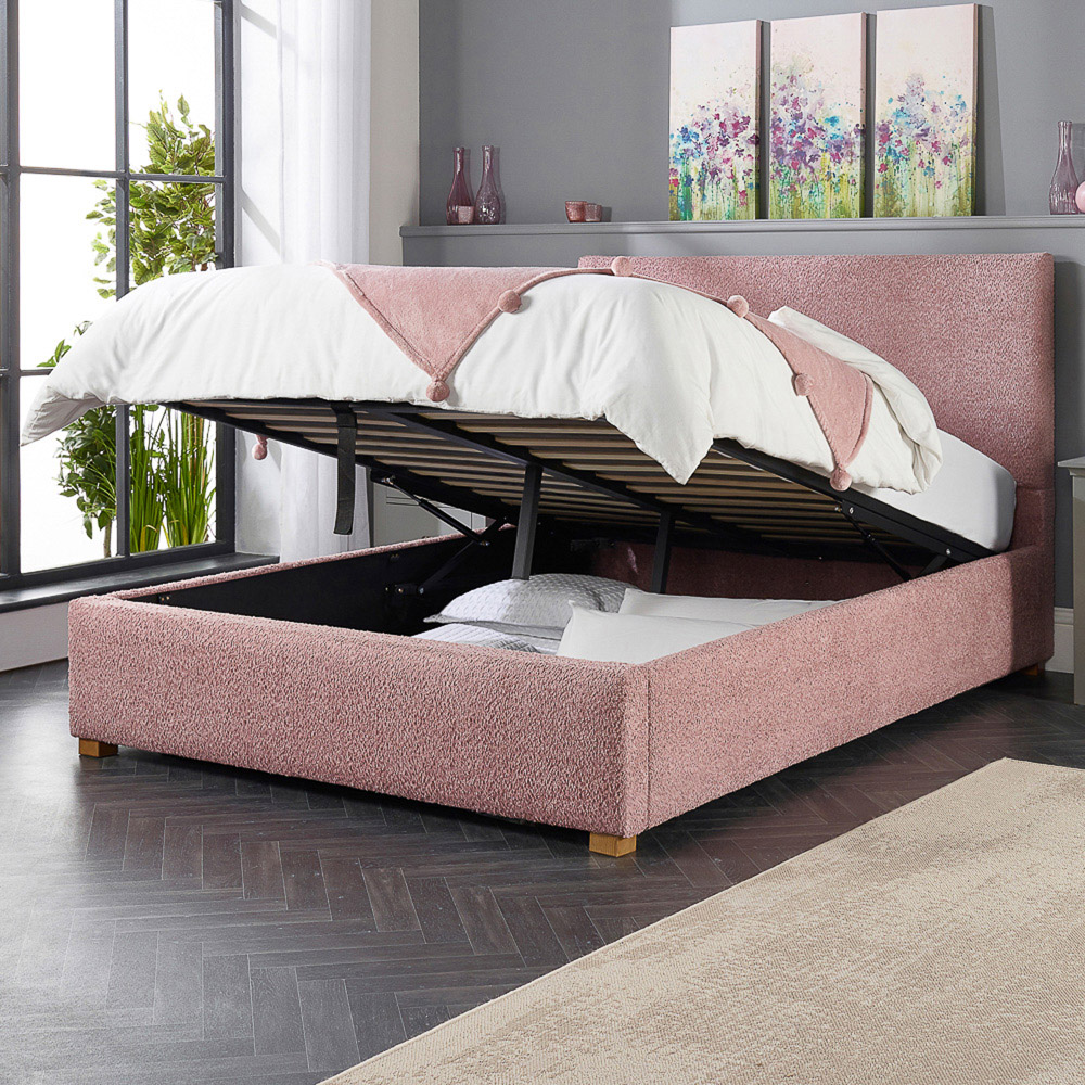 Aspire Single Blush Boucle Upholstered Garland Ottoman Bed Frame Image 6