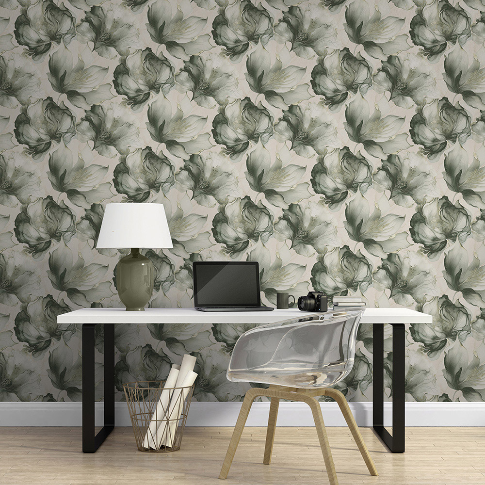 Muriva Elysian Floral Green and Gold Wallpaper Image 3