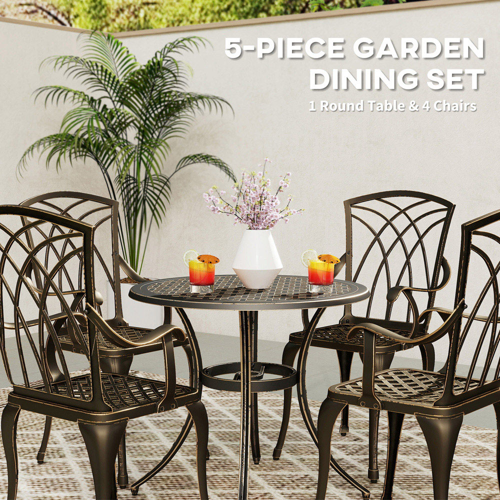 Outsunny 4 Seater Round Garden Dining Set Bronze Tone Image 4