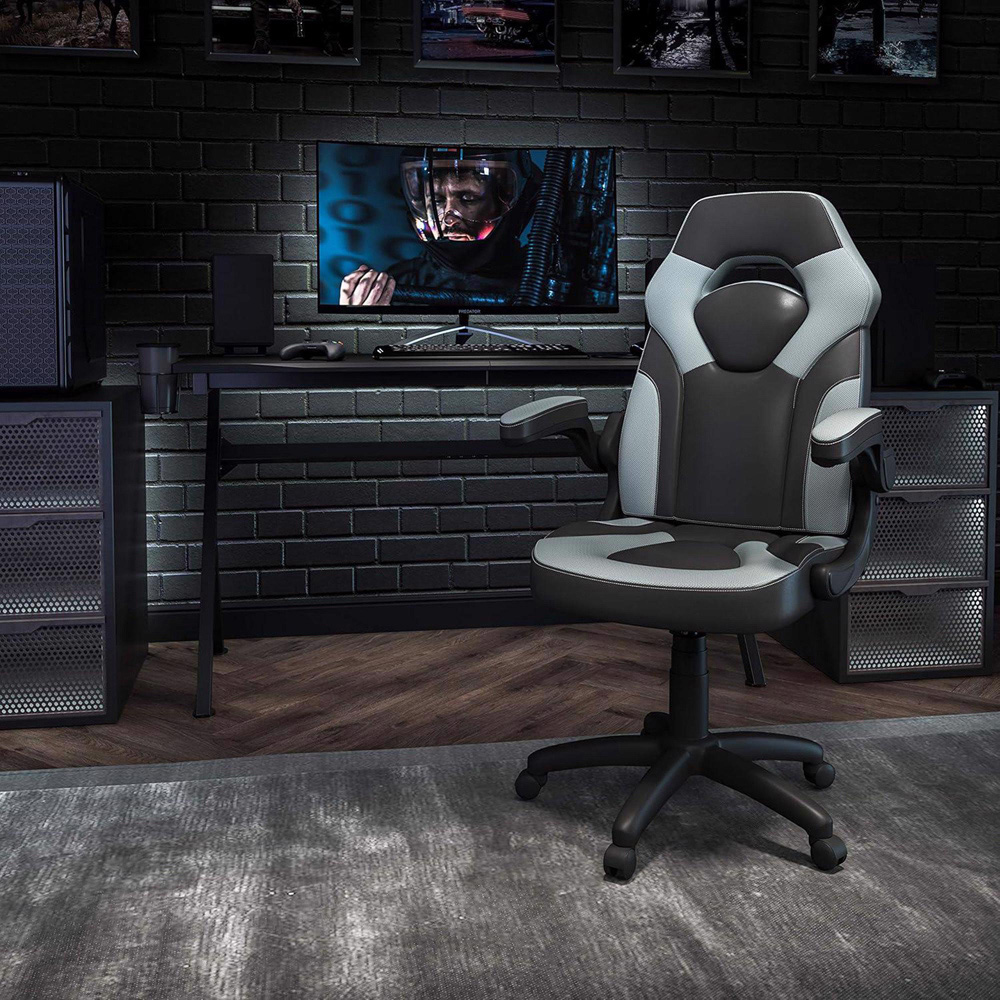 FWStyle X10 Black and Grey Faux Leather Racer Style Gaming Chair Image 4