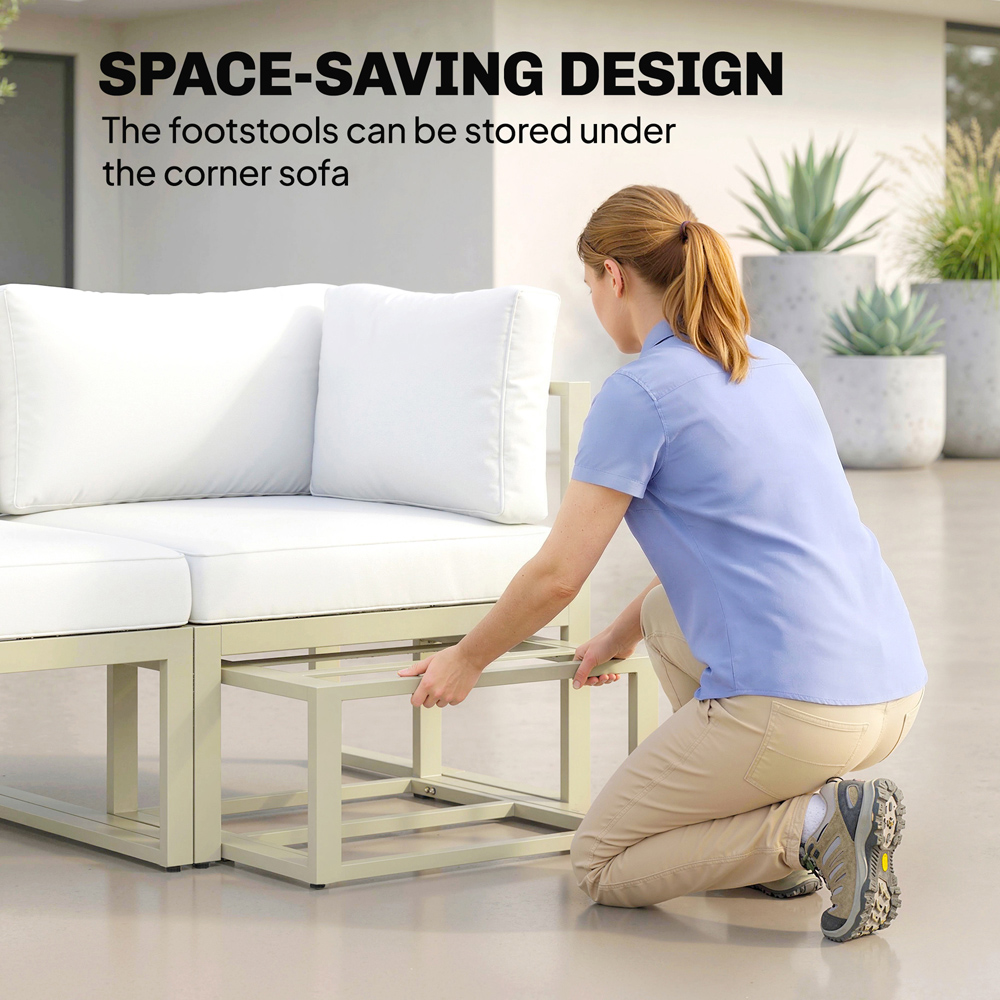 Outsunny 6 Seater Cream White Sectional Sofa Lounge Set Image 5