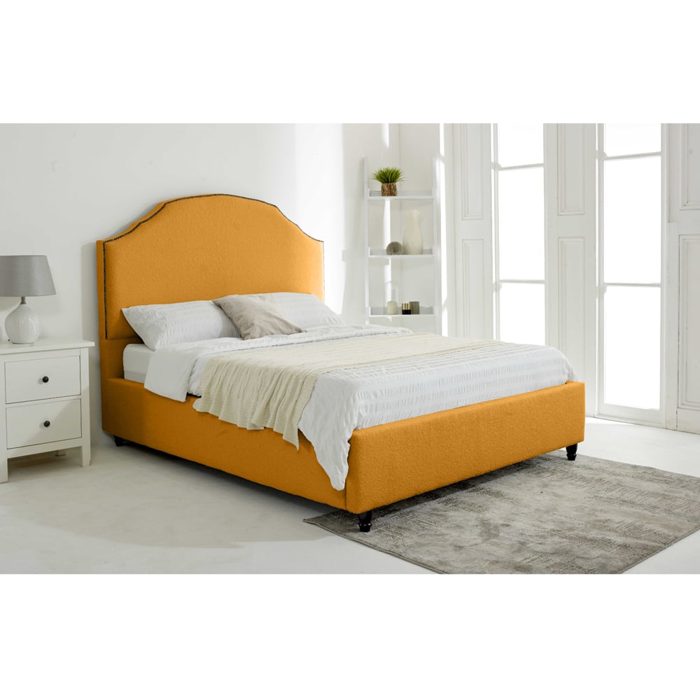 Eleganza Sareen Super King Size Mustard Plush Velvet Bed Frame with Curved Headboard Image 3