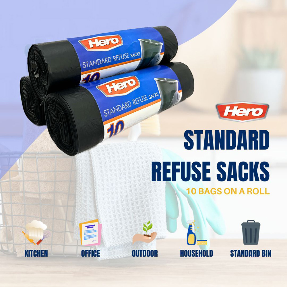Hero Refuse Bin Bags Black 50L 10 Pack Image 3
