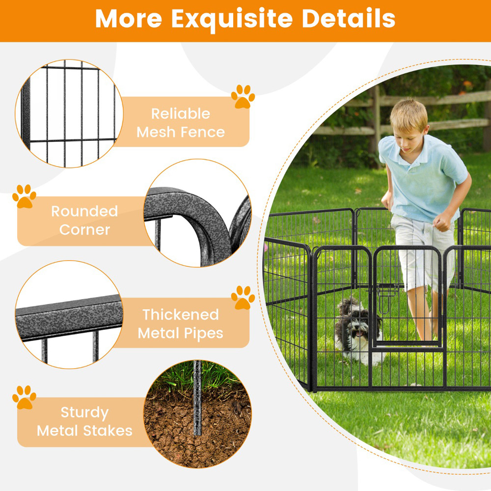 Costway Black 8 Panel 60cm Height Pen Fence with Lock and Door Image 8