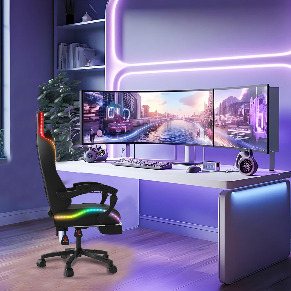 Alivio Black PU Leather Wireless App Control LED Gaming Chair with Massage Lumbar Cushion Image 5