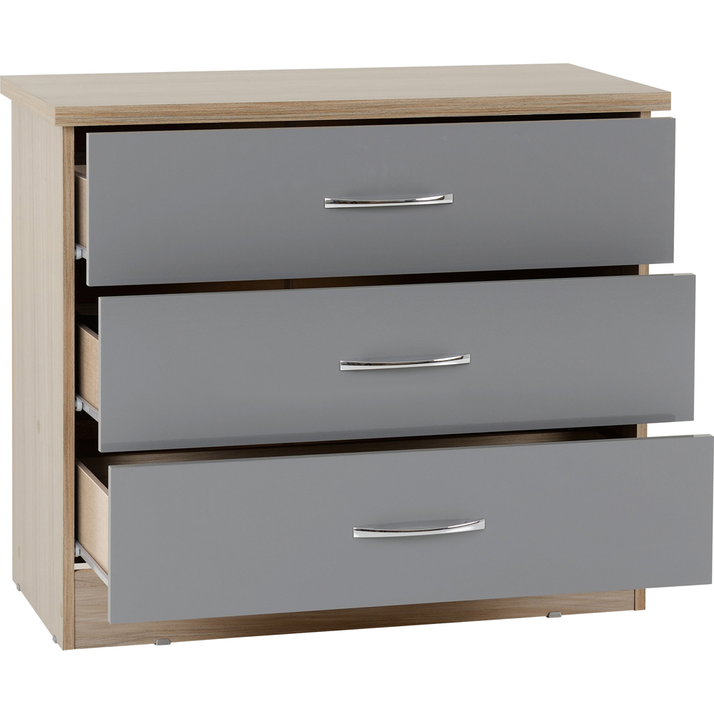 Seconique Nevada 3 Drawer Grey Gloss and Light Oak Veneer Chest of Drawers Image 4