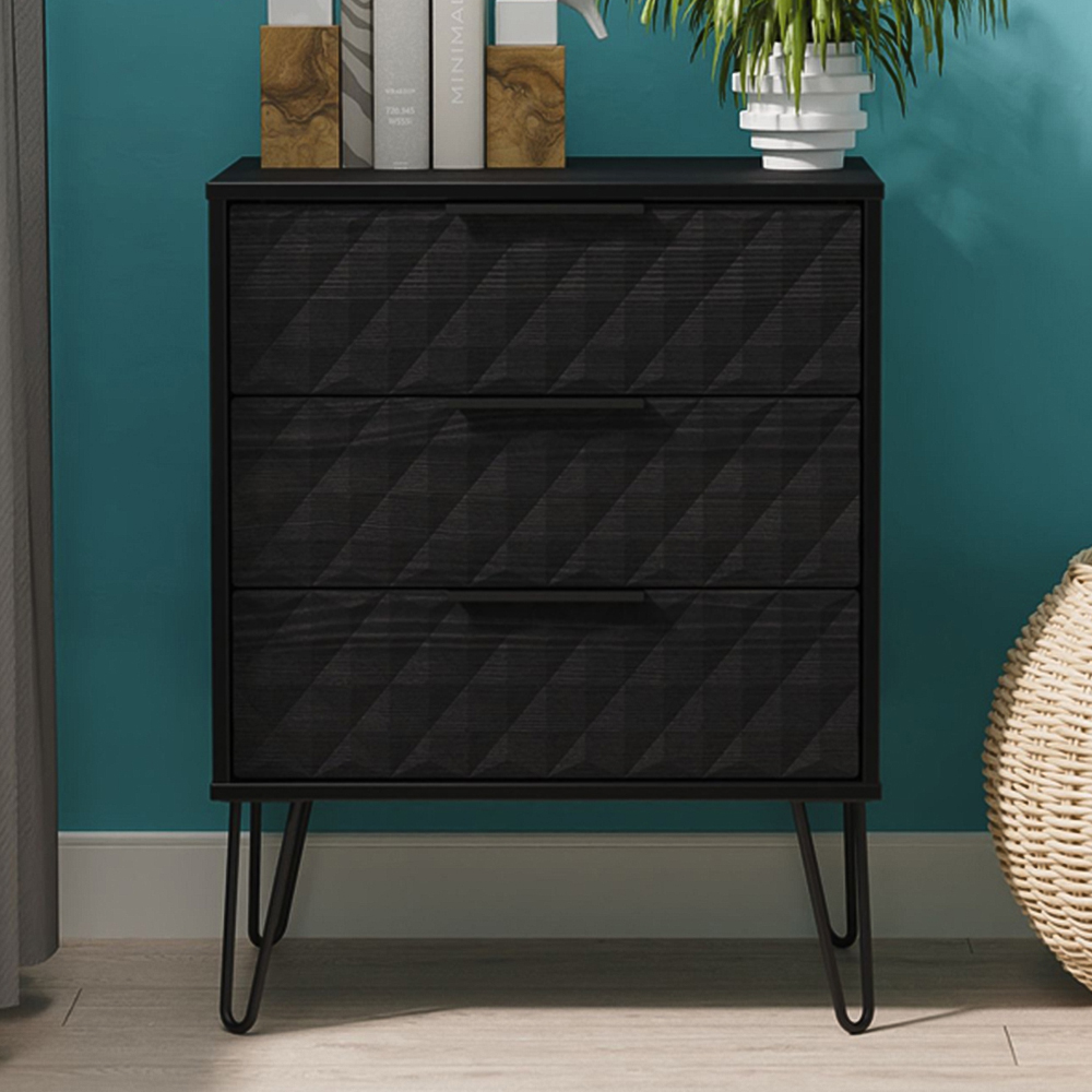 Crowndale Harlequin 3 Drawer Black Ash Midi Chest of Drawers Ready Assembled Image 1