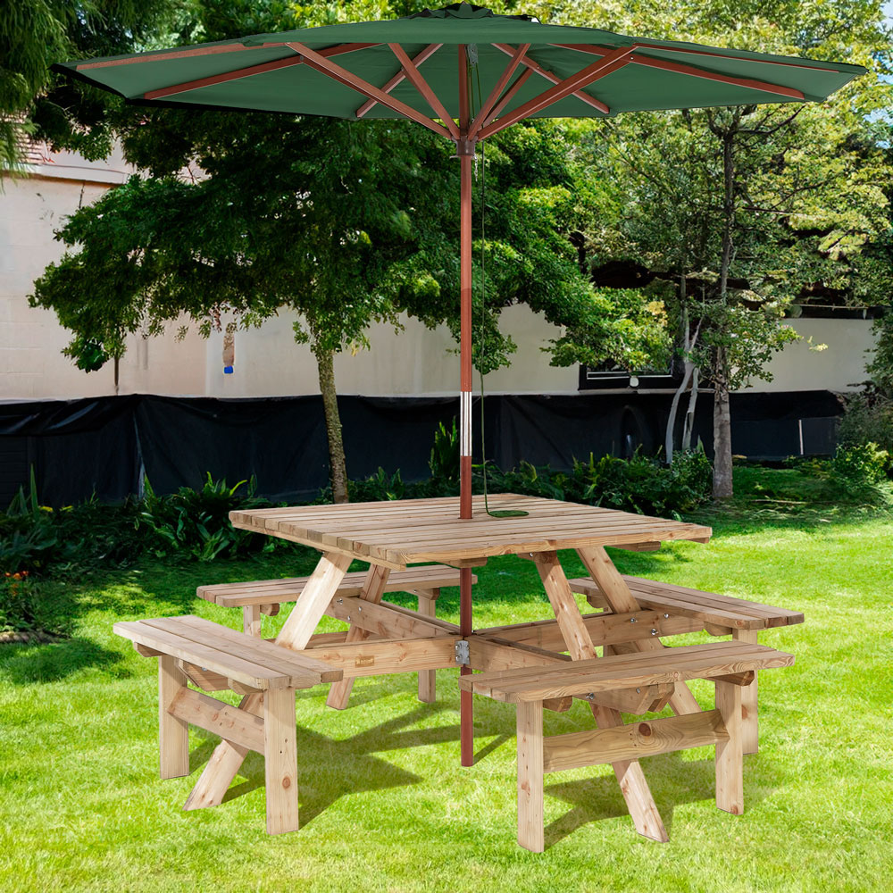 Rowlinson Square Picnic Table Set with Green Parasol Image 1