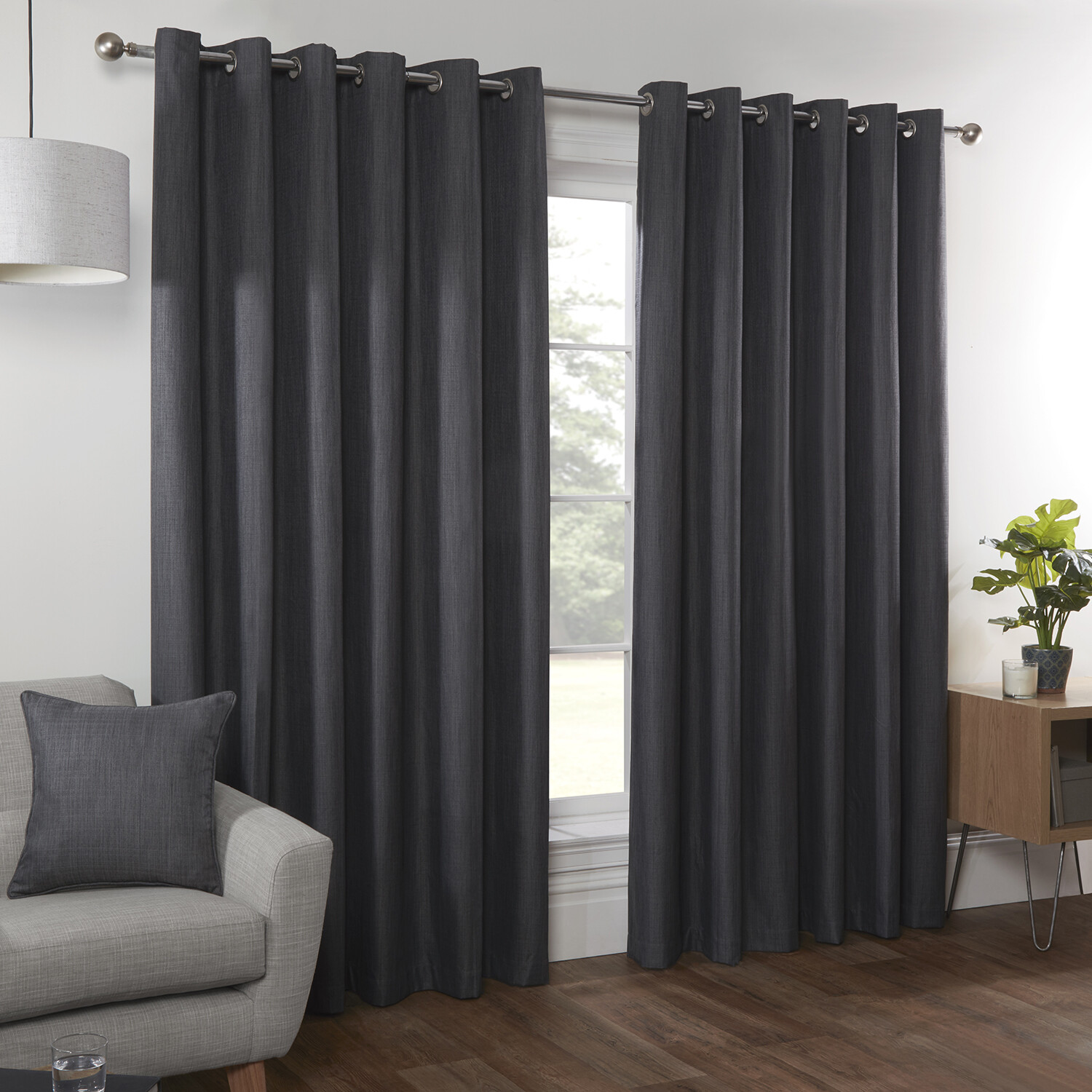 Divante Hoxton Charcoal Blackout Eyelet Curtain 168 x 137cm Image 2