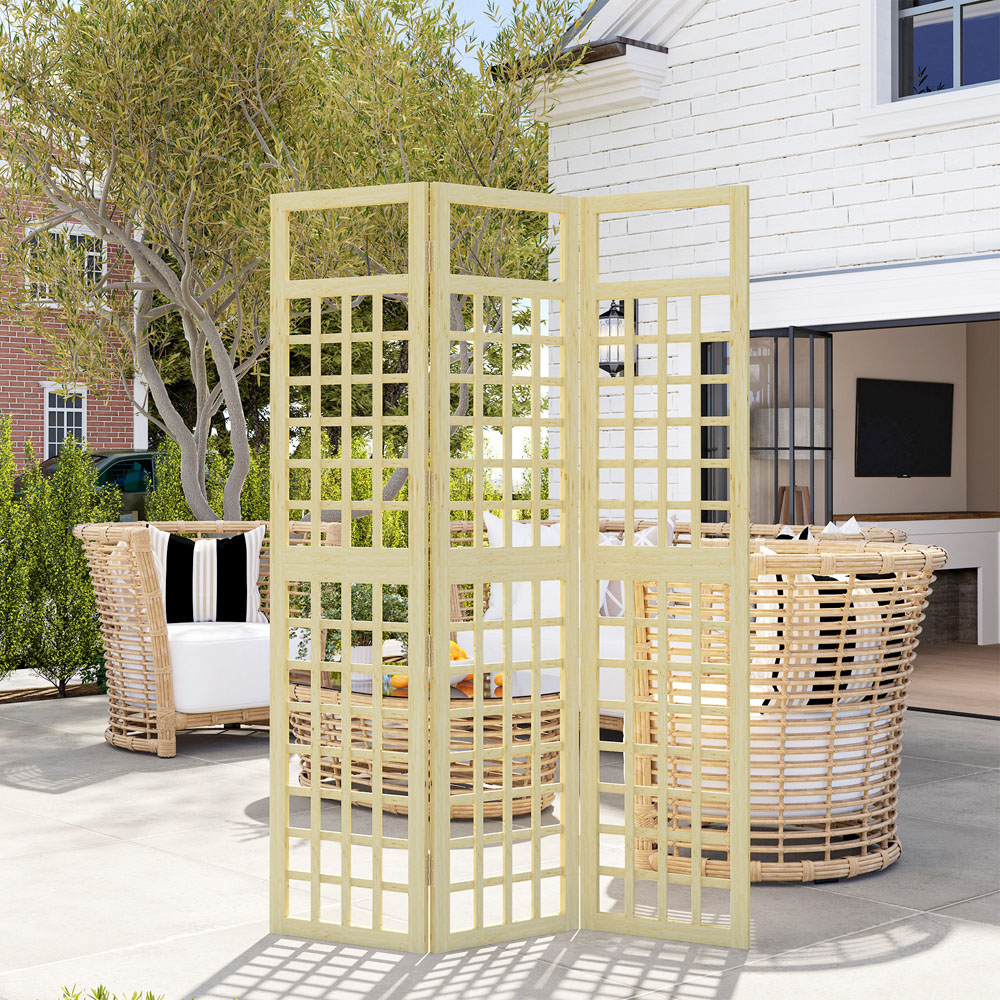 Outsunny 3 Panel Natural Wood Finish Garden Privacy Screen Image 3