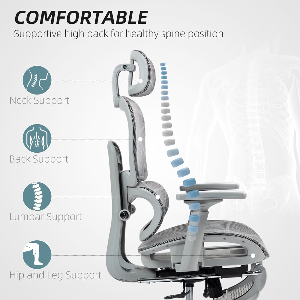 Portland Grey Ergonomic Swivel Office Chair Swivel with 3D Armrest Image 4