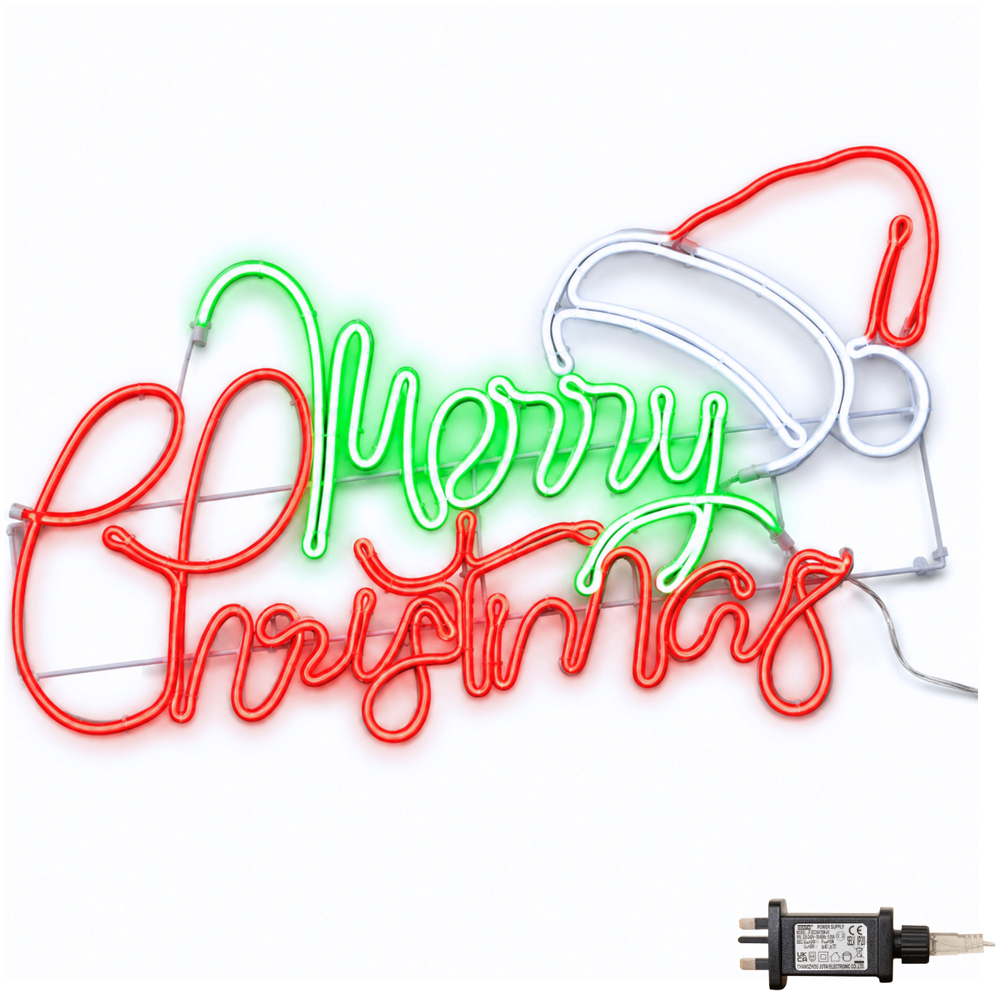 Samuel Alexander Multicolour LED Light-Up Neon Merry Christmas with Flashing Santa Hat Sign 94cm Image 2