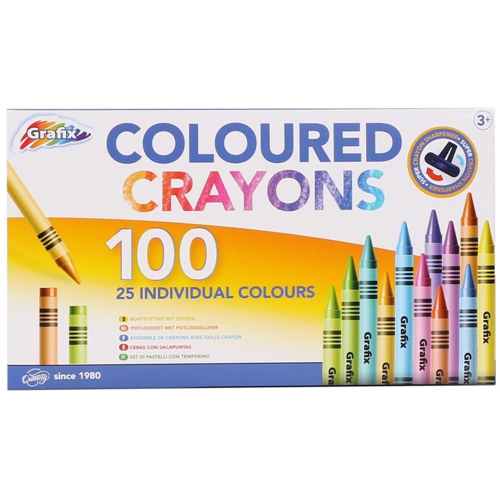 Pack of 100 Colouring Crayons with Sharpener Image 1