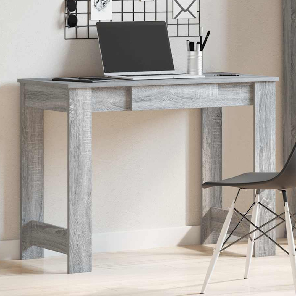 vidaXL Single Drawer Computer Desk Grey Sonoma Image 1