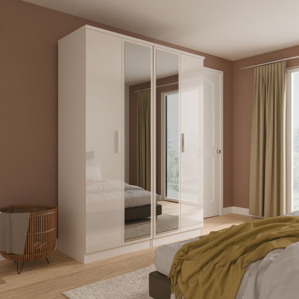 Crowndale Knightsbridge 4 Door Kashmir Gloss Tall Mirror Wardrobe Ready Assembled Image 9