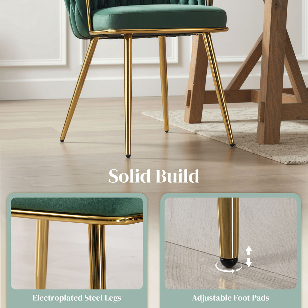 Portland Set of 2 Dark Green Upholstered Dining Chair Image 8