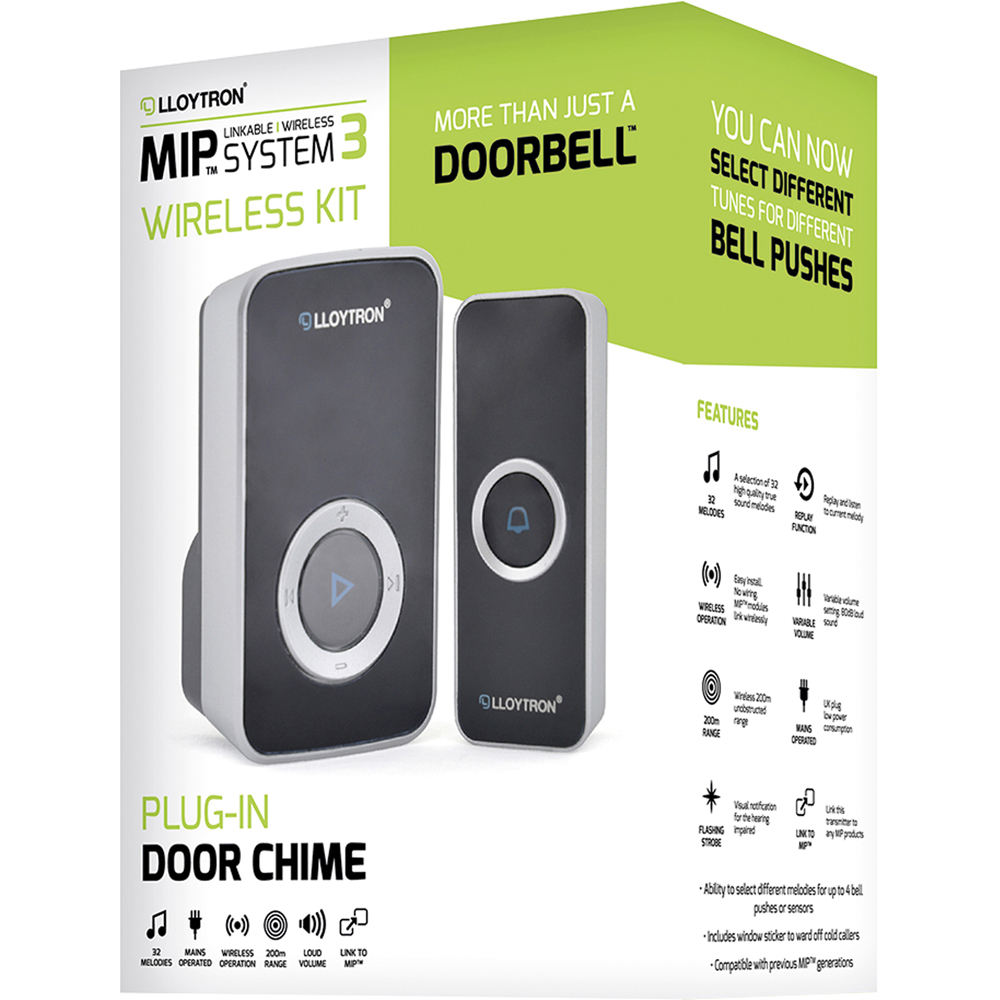 Llyotron MIP3 Black Plug-In Wireless Doorbell Kit Image 2