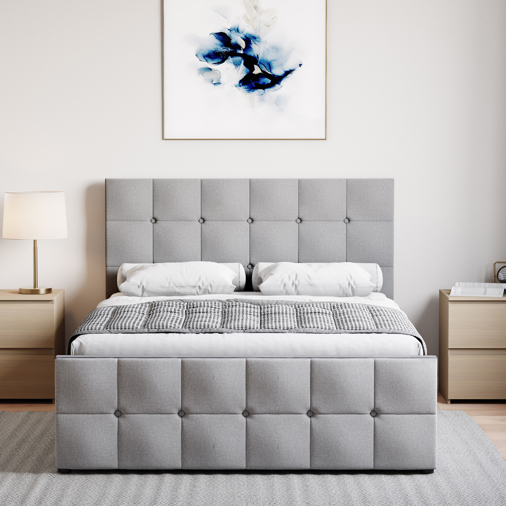 Vida Designs Valentina Double Light Grey Linen Ottoman Bed Image 7