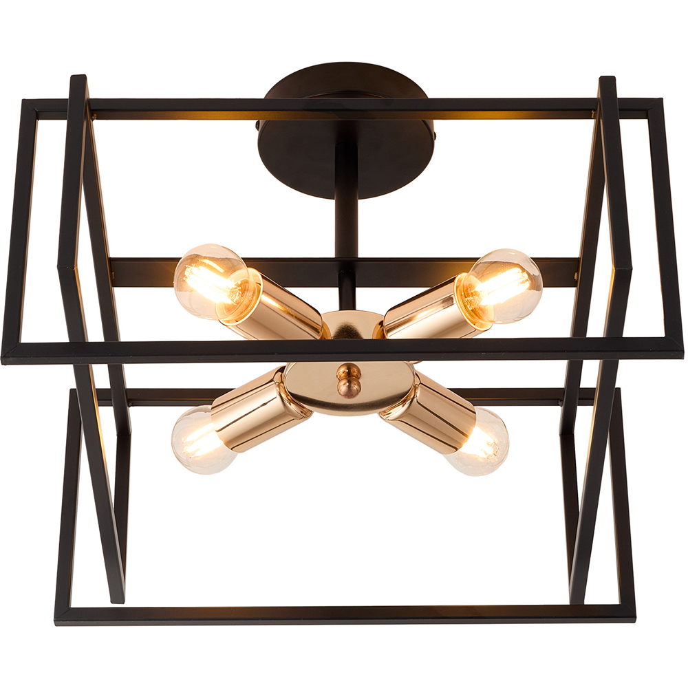 Living and Home 4 Light Black and Gold Industrial Cross Frame E27 Ceiling Light Image 4