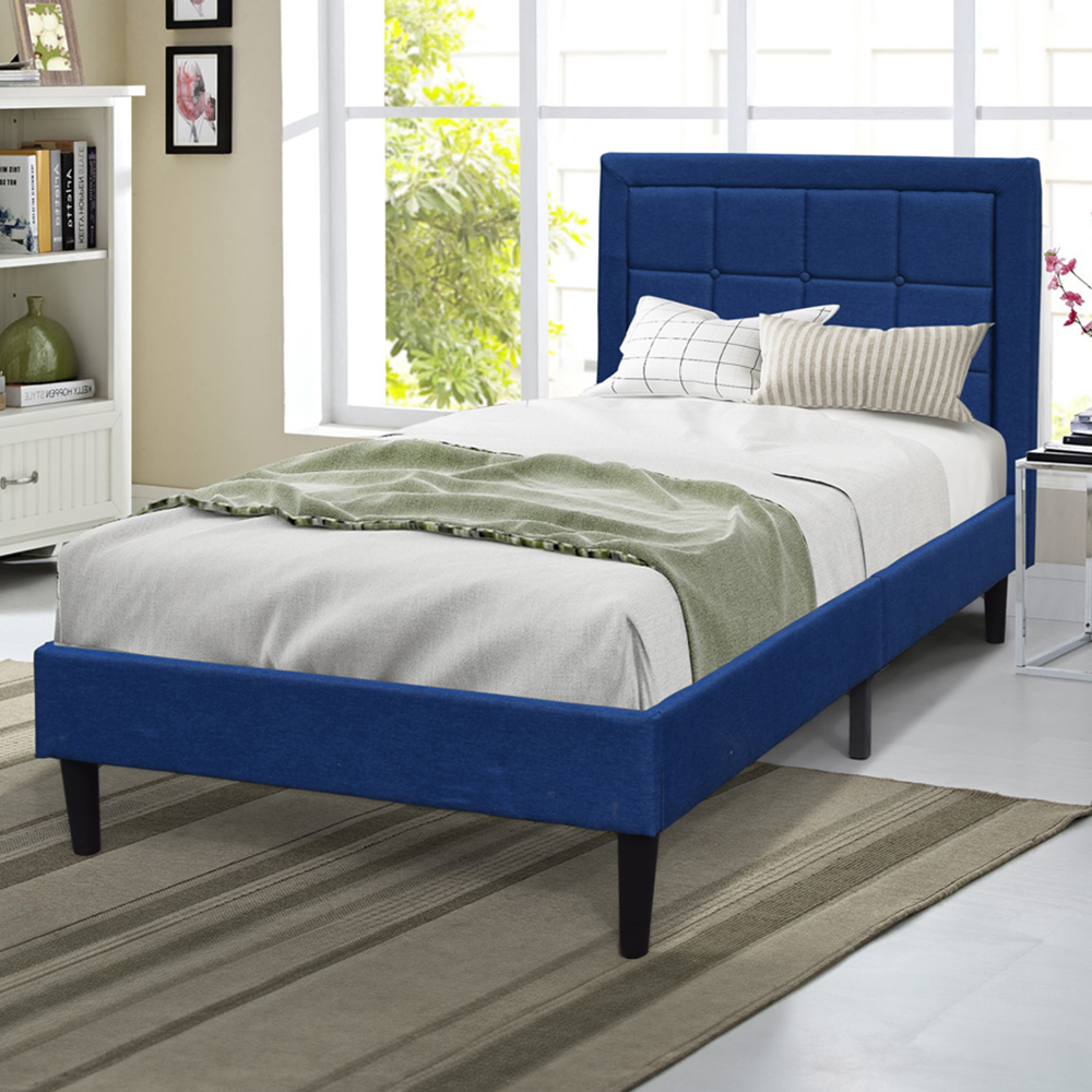 Brooklyn Single Blue Buttoned Headboard Bed Frame Image 1