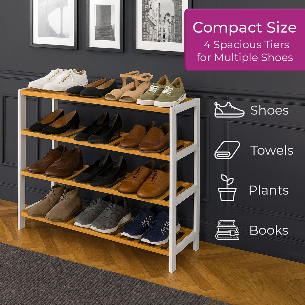 Neo 4 Shelf White and Natural Bamboo Shoe Rack Image 4