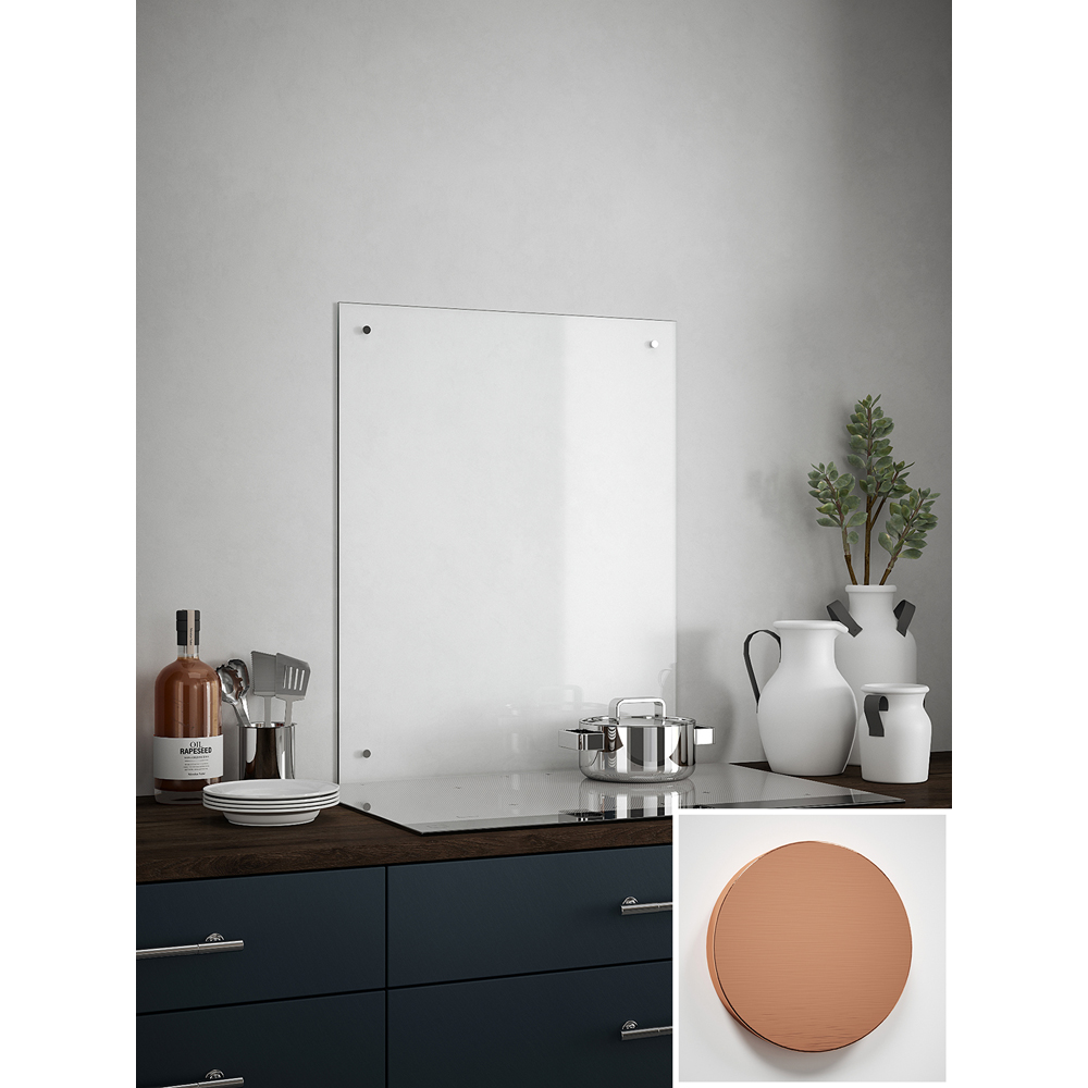 Clear Glass Kitchen Splashback with Brushed Copper Caps 600 x 750 x 4mm Image 3