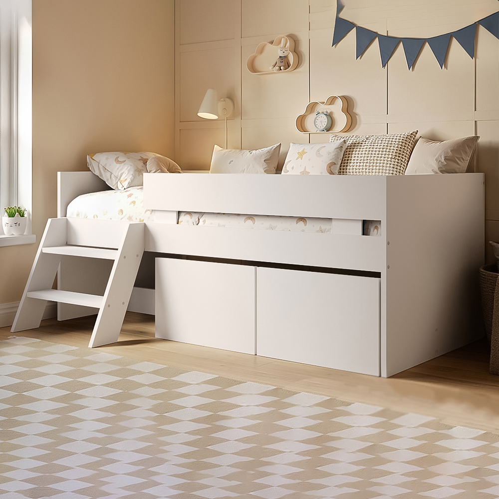 Flair Logan White Low Sleeper Bed with Storage and Moveable Ladder Image 1