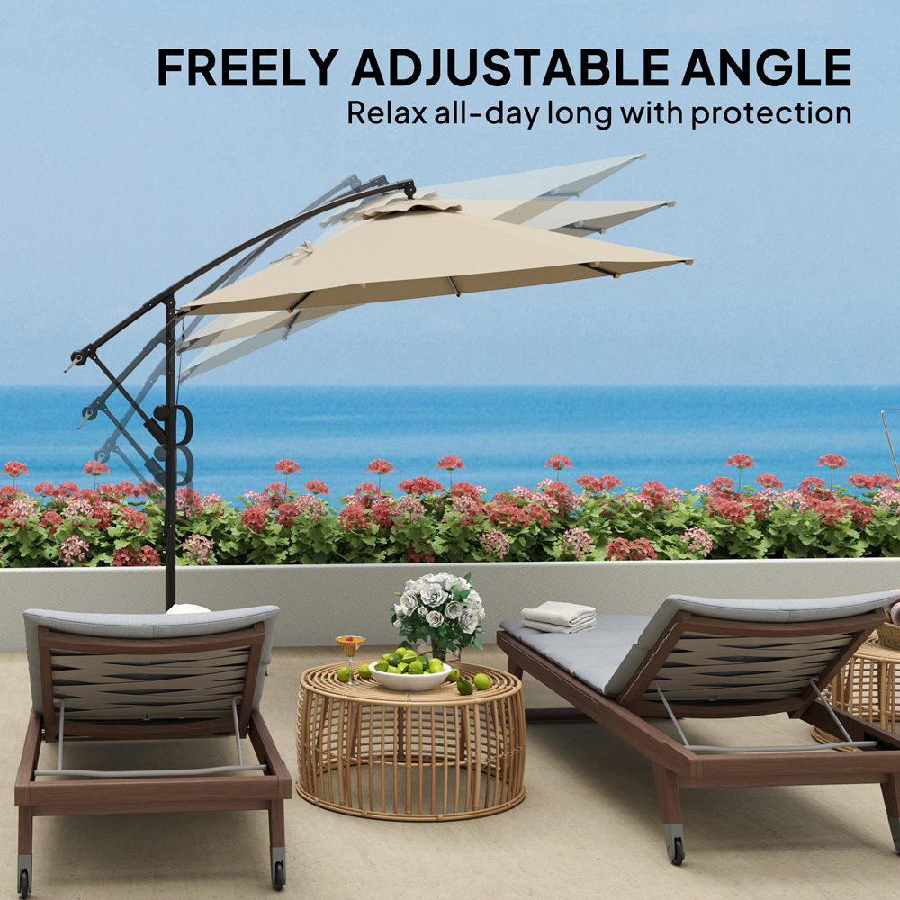 Outsunny Khaki Banana Cantilever Parasol with Cover and Wind Strap 3m Image 6