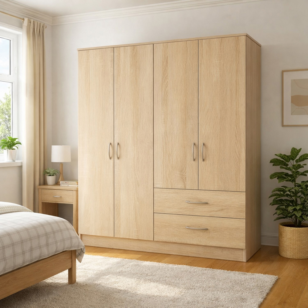 TJ'S Venice 4 Door 2 Drawer Oak Wardrobe Image 5