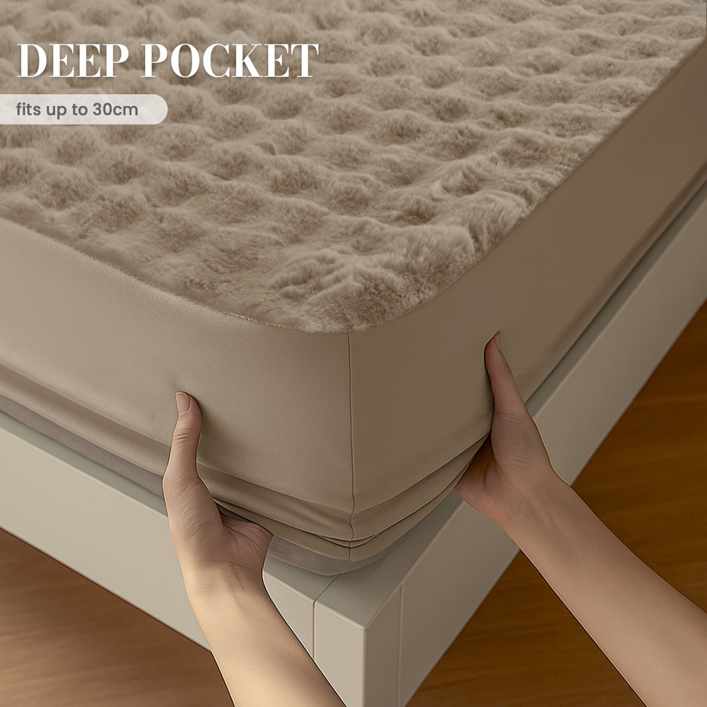 Sweet Dreams Alpine Single Beige Faux Fur Fitted Sheet Image 5