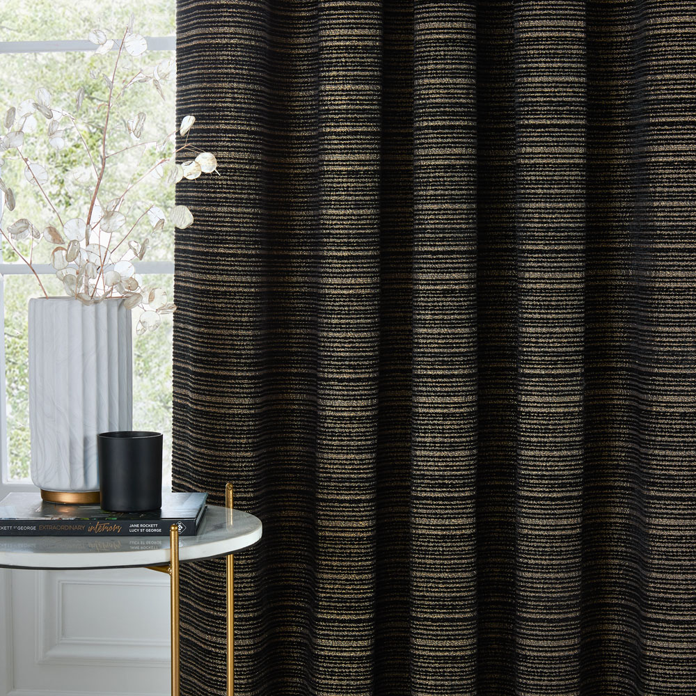 Paoletti Jupiter Black and Gold Fully Lined Chenille Jacquard Eyelet Curtains 229 x 183cm Image 4