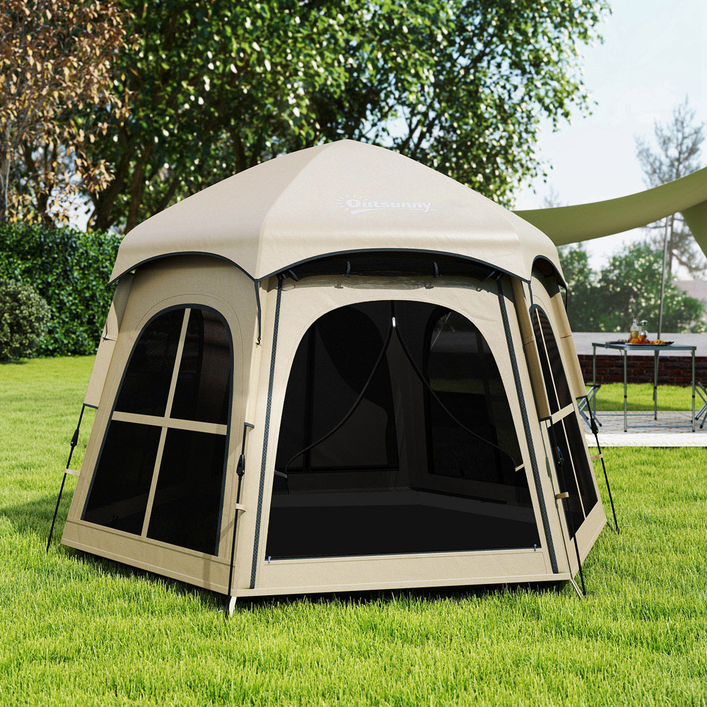 Outsunny 3-4 person Waterproof Pop-Up Camping Tent Khaki Image 2