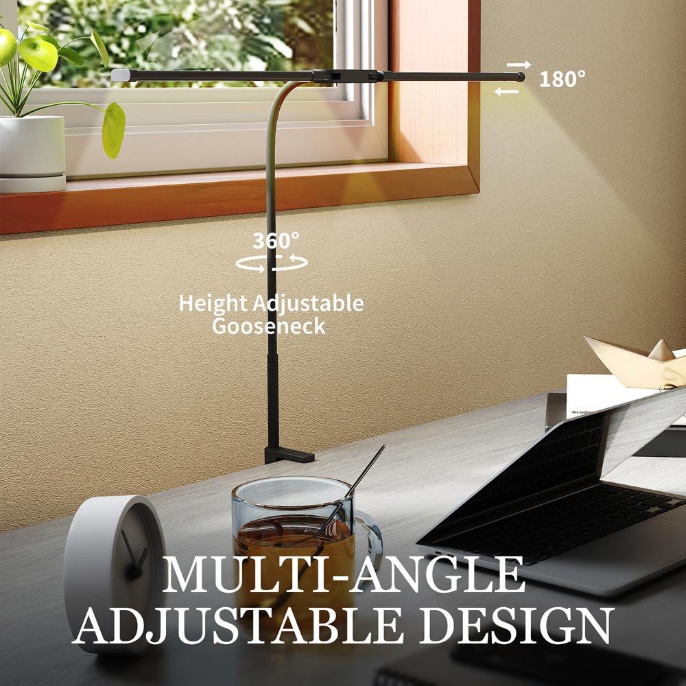 HOMCOM Black Double Head Dimmable LED Table Lamp with Clamp Image 8