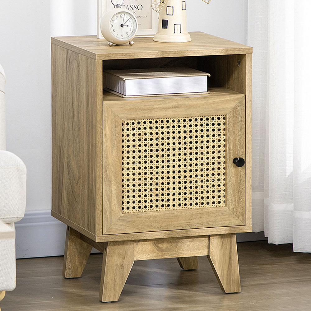 HOMCOM Natural Rattan Bedside Table Image 1