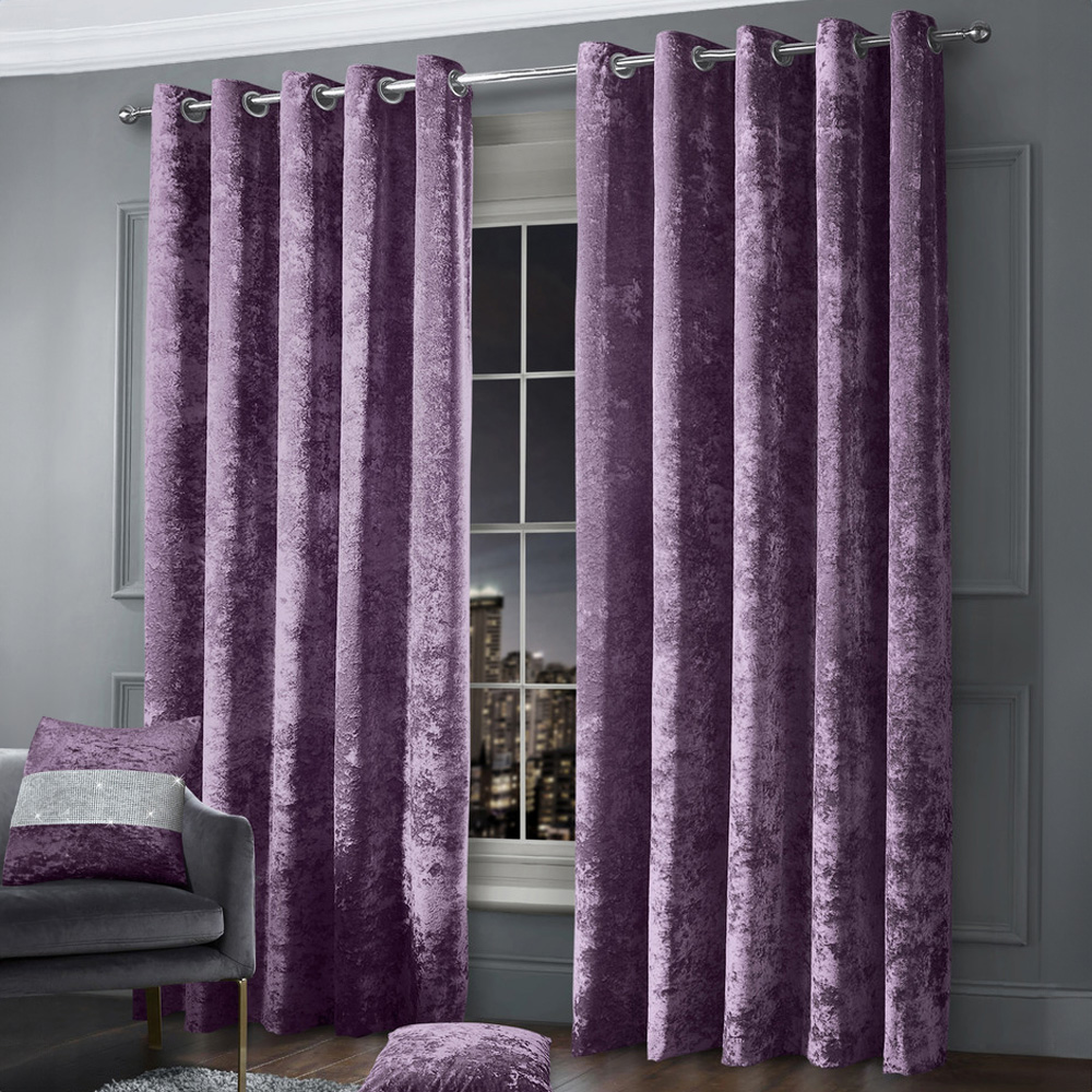 Intimates Mauve Plain Crushed Velvet Curtains 229X189cm Image 1
