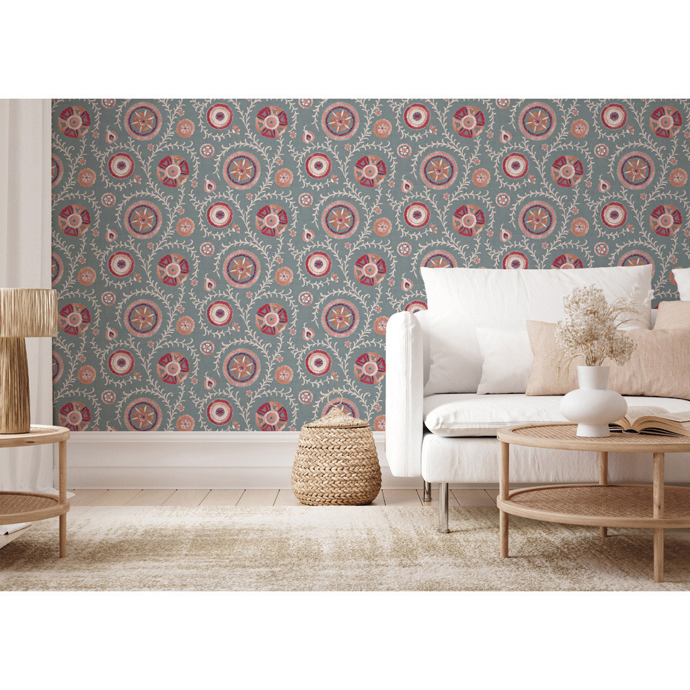 Esselle Home Nahlia Trail Spice and Blue Wallpaper Image 6
