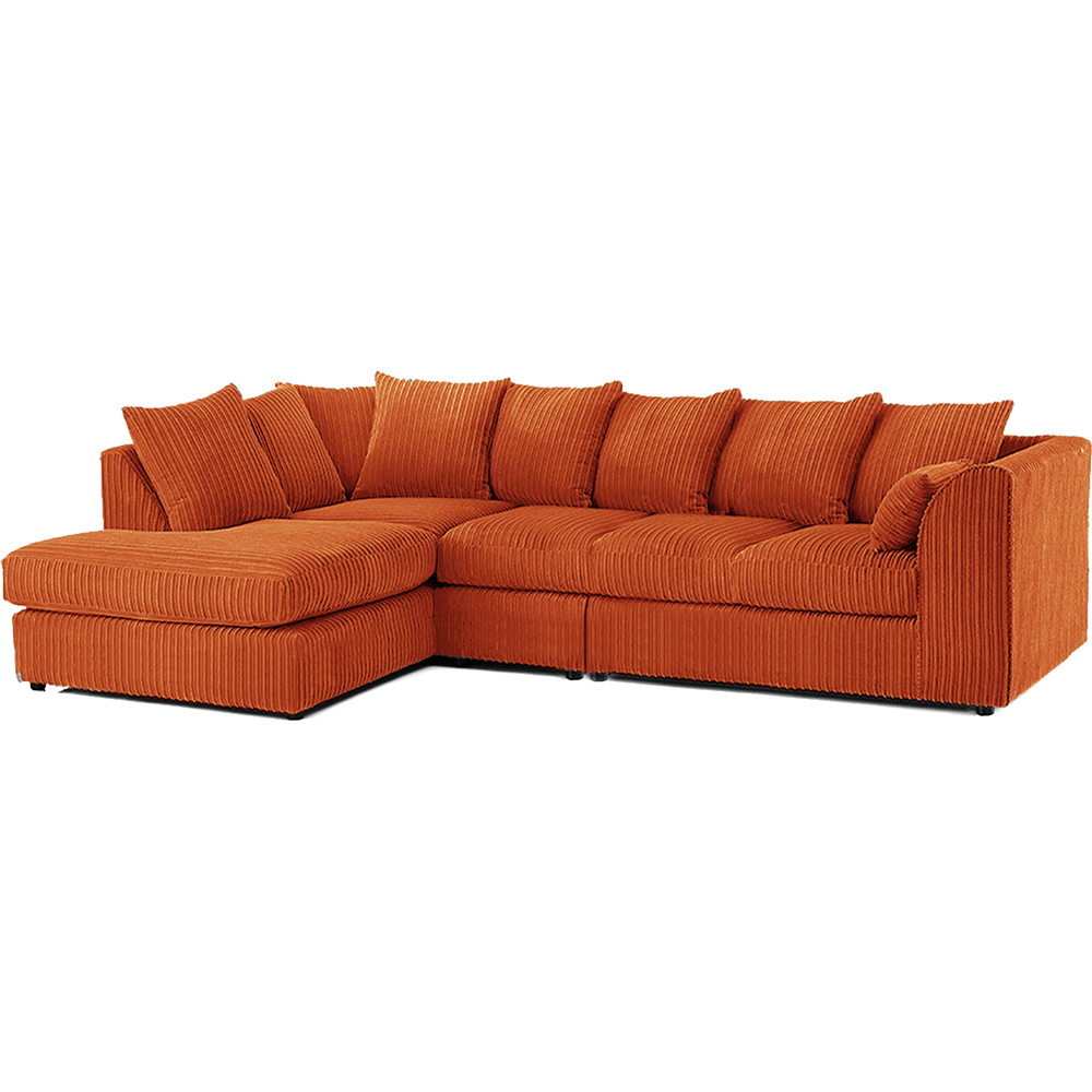 Luxor 4 Seater Orange Jumbo Cord Left Hand Facing Scatter Back L Shaped Corner Sofa Set Image 2