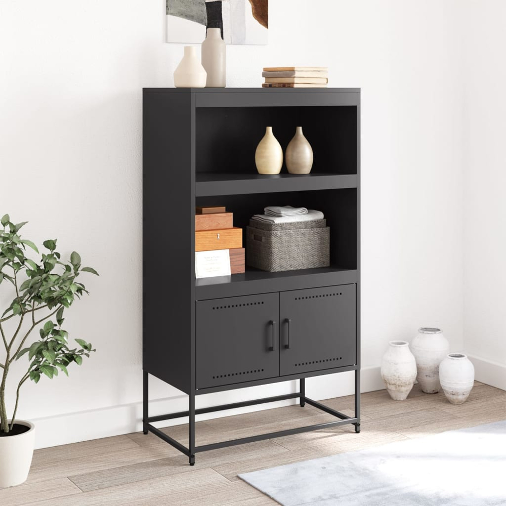 vidaXL 2 Door 2 Shelf Black Steel Highboard Image 9