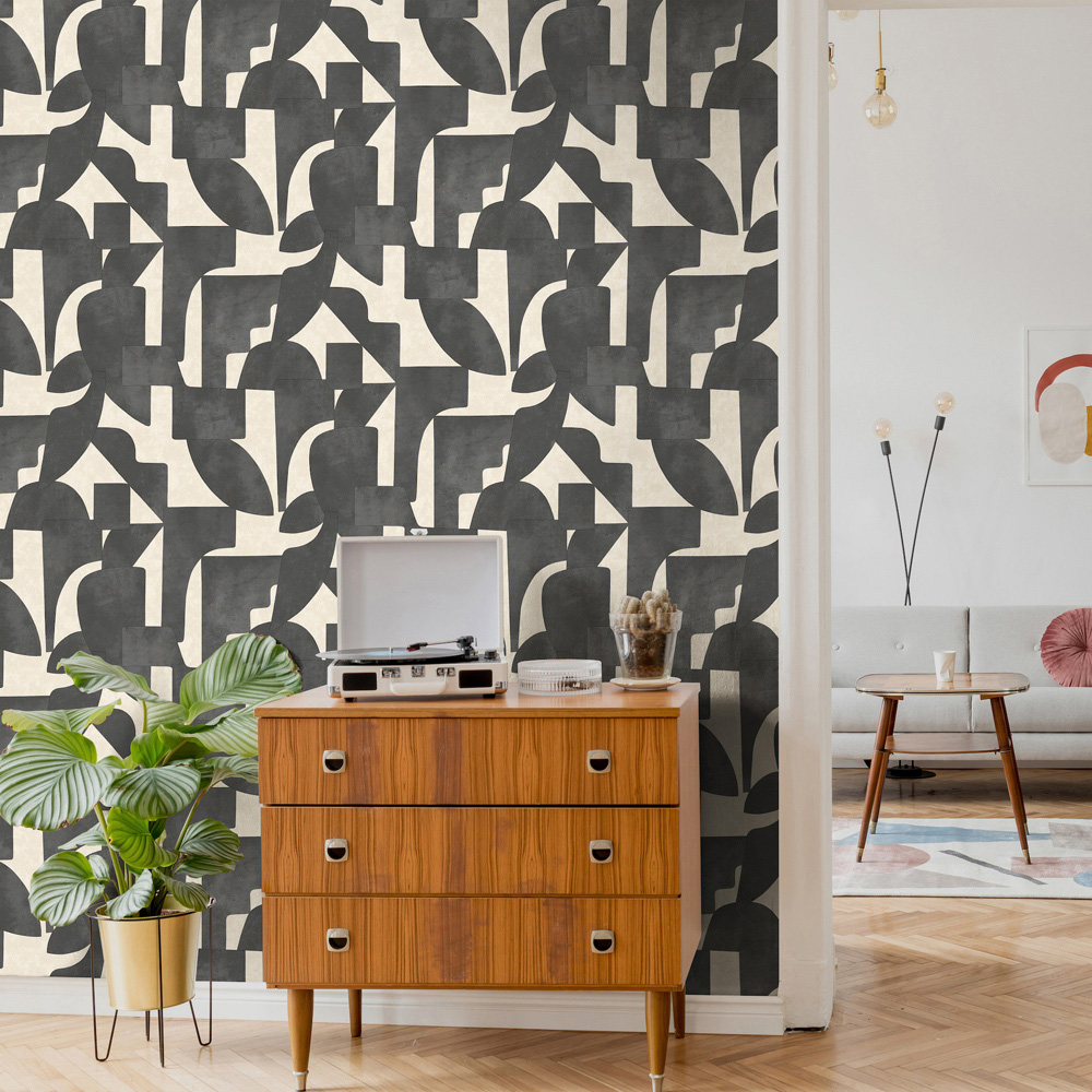 Holden Abstract Angles Cream Charcoal Wallpaper Image 3