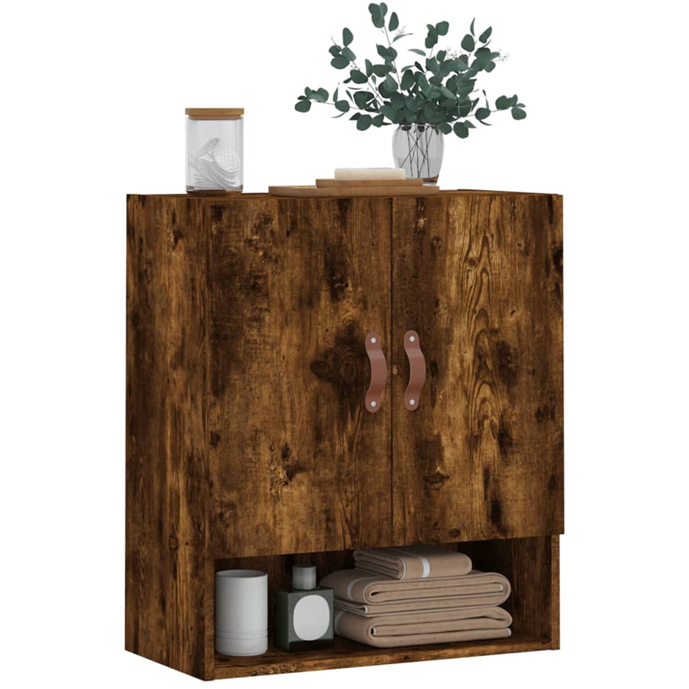 vidaXL 2 Door Single Shelf Smoked Oak Wall Cabinet Image 3