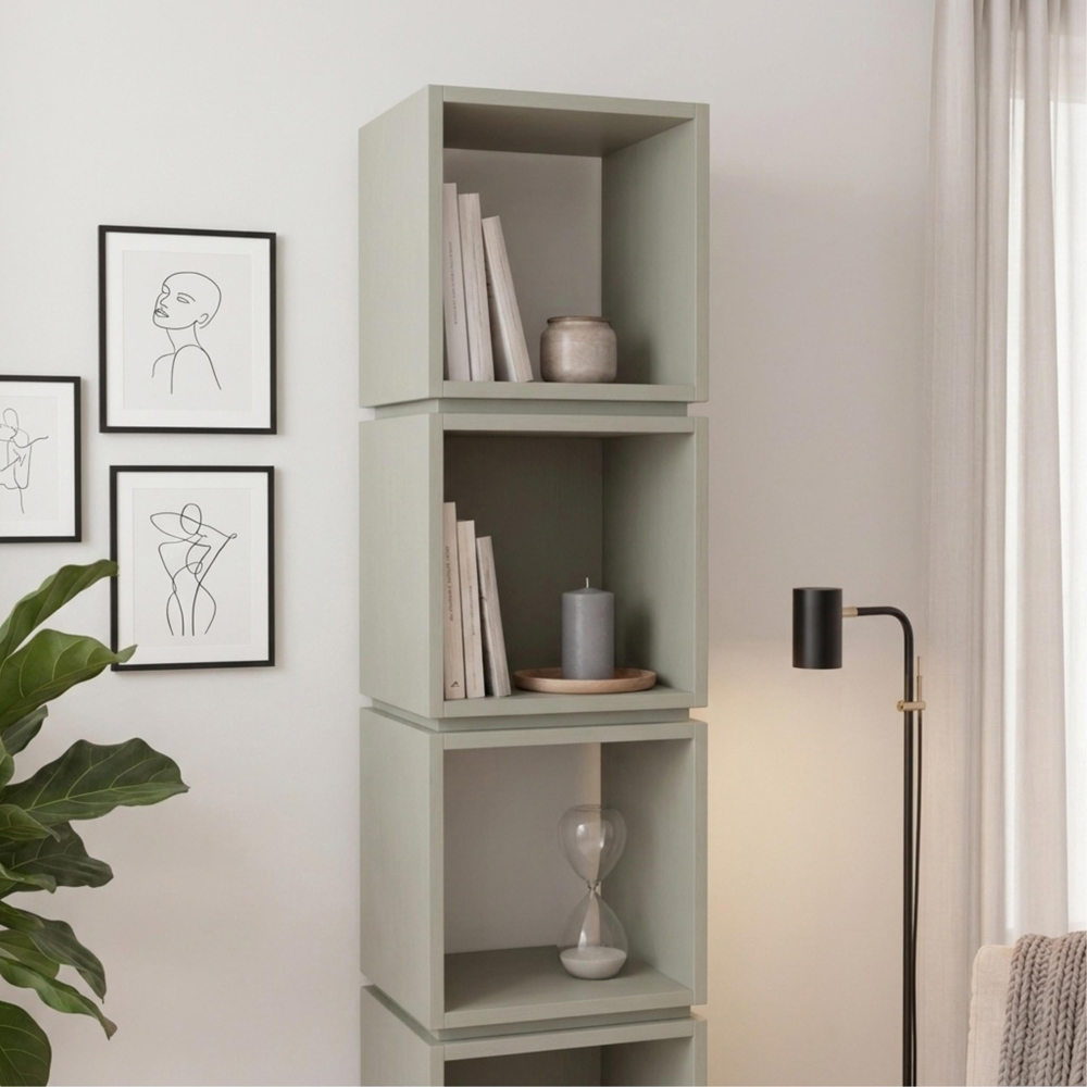 Decortie Multi 5 Shelf Ash Green Cube Bookcase Image 3