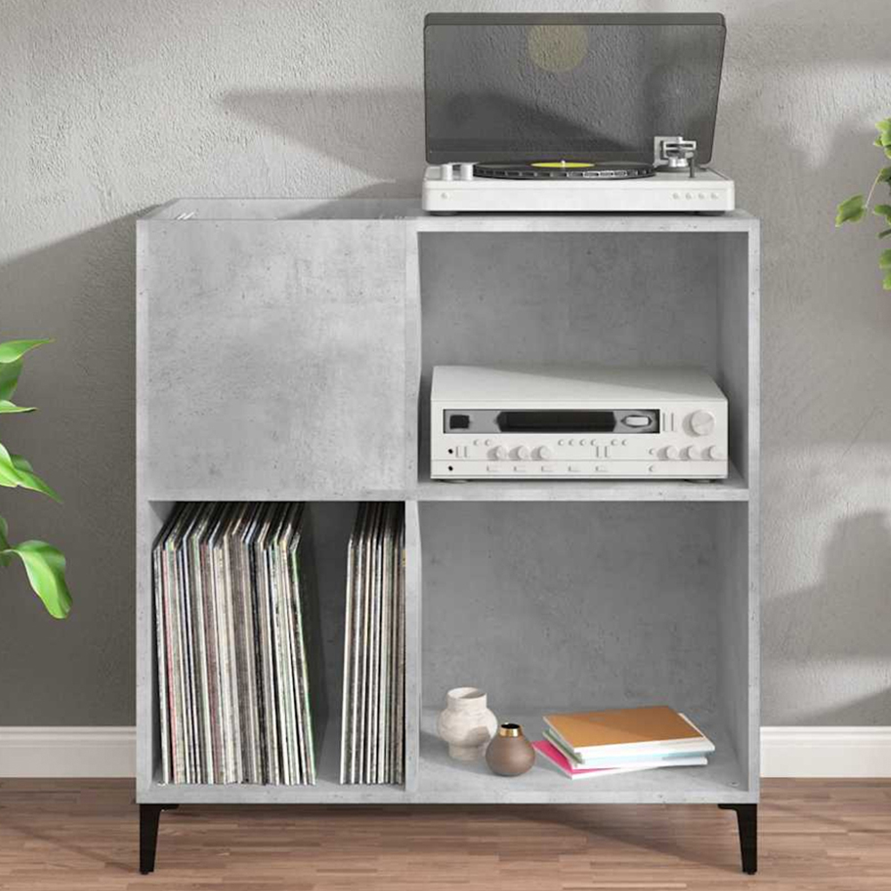 vidaXL 3 Shelf Concrete Grey Record Cabinet Image 1