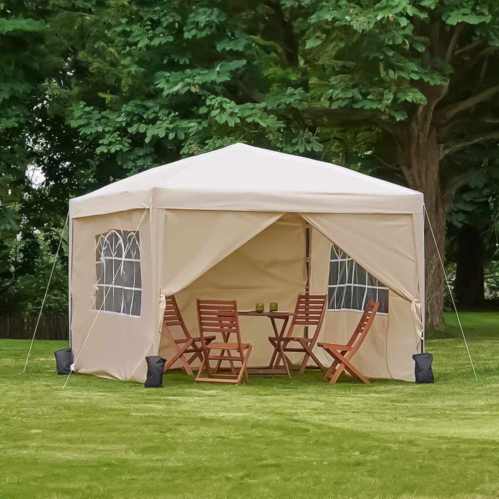 VonHaus 3 x 3m Cream Pop-up Gazebo with Removable Side Panel Image 3
