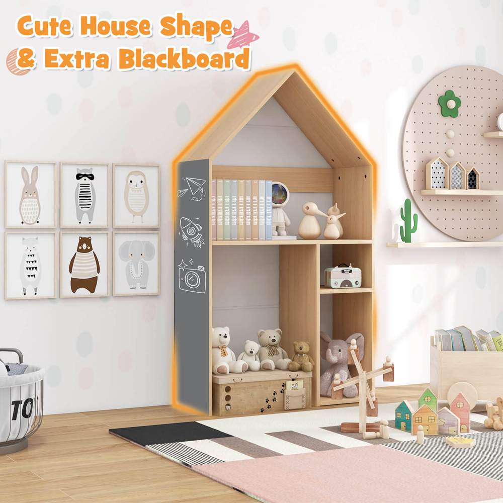 Costway White House Shaped Wooden Kids Table and Chair Set with Blackboard Image 4