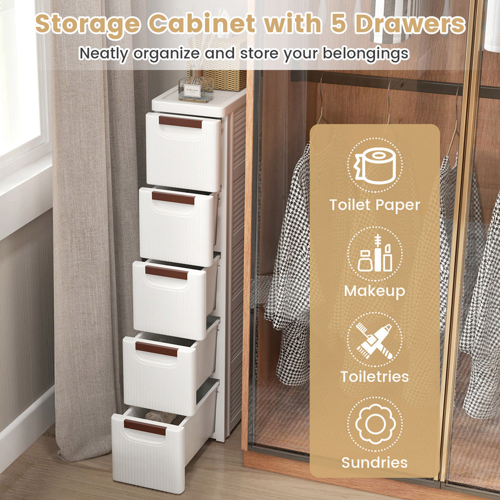 Costway 5 Drawer White Narrow Storage Cabinet Image 5