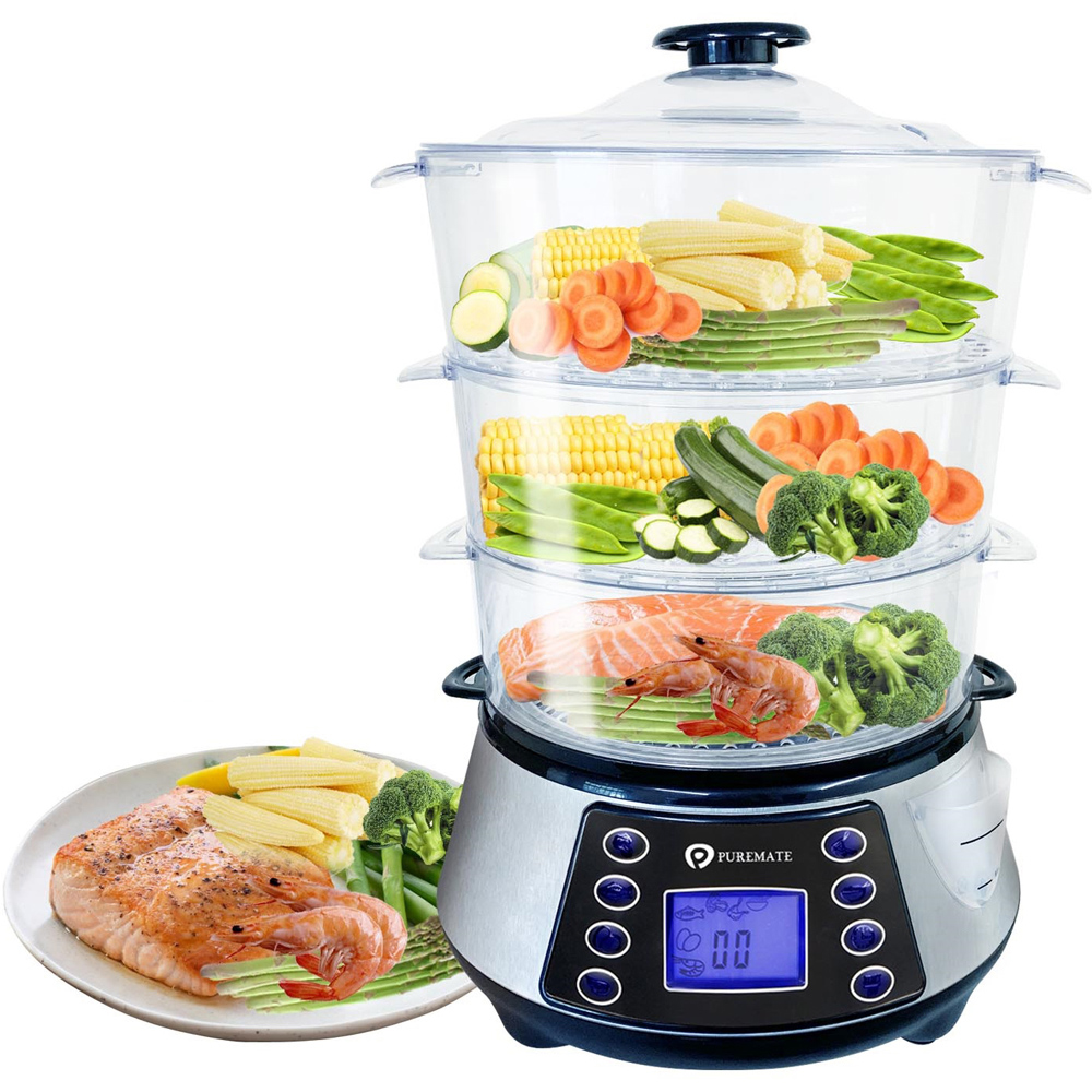 PureMate Silver Digital 3 Tier Electric Food Steamer with Rice Bowl 11.5L Image 2