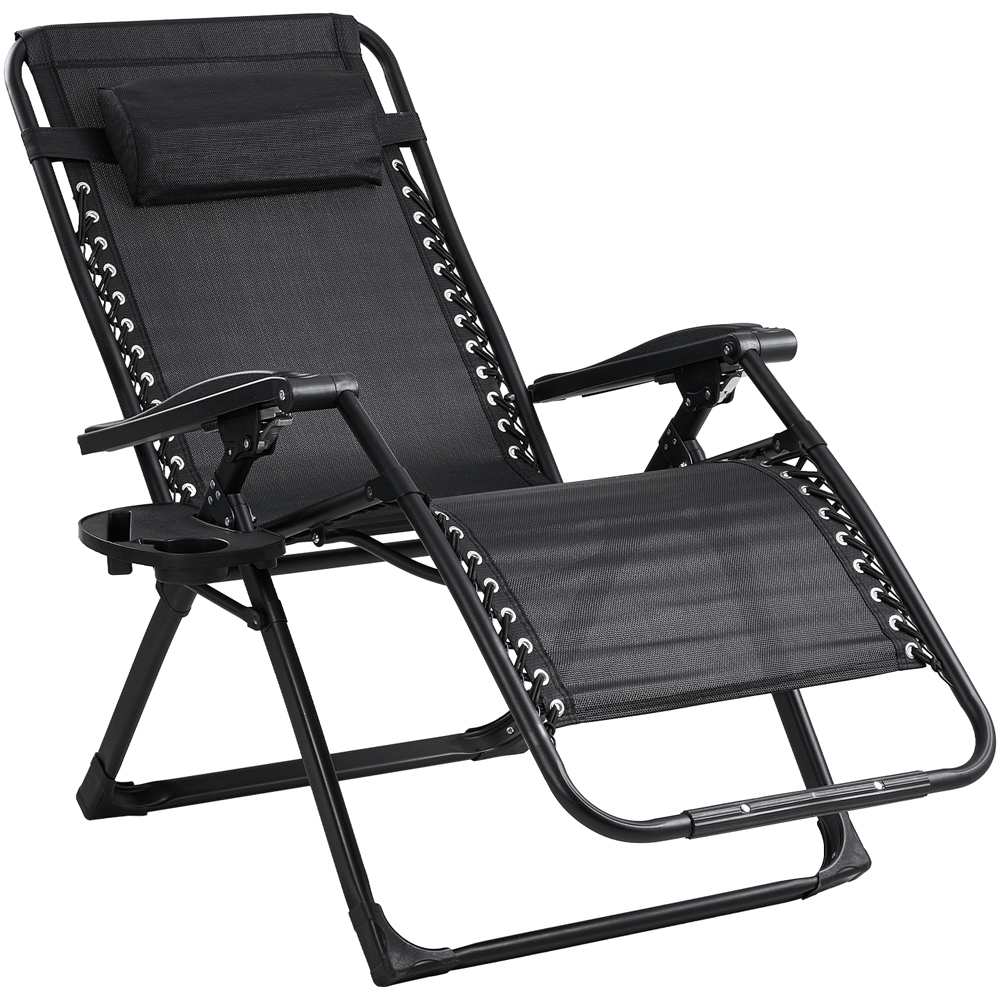 Living and Home Black Padded Zero Gravity Folding Outdoor Recliner Chair with Side Tray Image 3