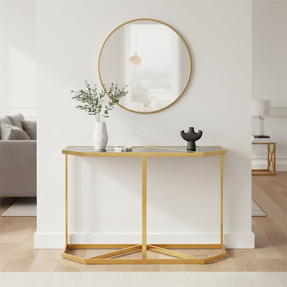 Premier Housewares Black Tempered Glass Top Console Table Image 3